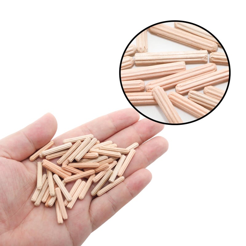 Adyoney 48Pcs 4mm x 25mm / 5/32 Inch x 0.98 Inch Wooden Dowel Pin Fluted Beveled Ends Wooden Pegs Support Shelves - Image 4